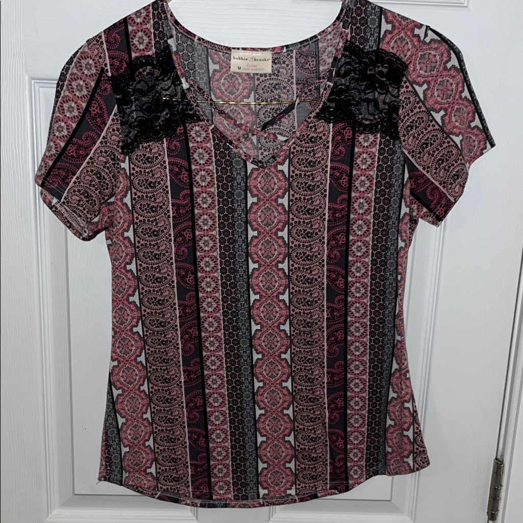 Bobbie Brooks Striped Pink And Black Blouse